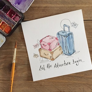 Personalised Travel card Let the adventure begin Bon Voyage Good luck Personalised Free Watercolour original image 3