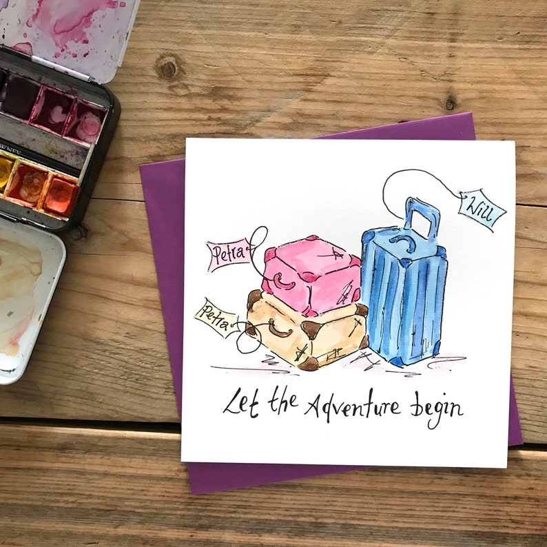 Personalised Travel card Let the adventure begin Bon Voyage Good luck Personalised Free Watercolour original image 5