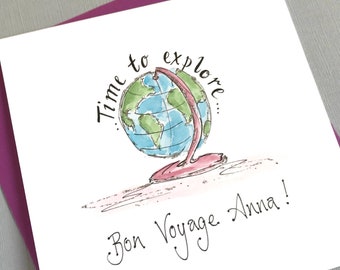 Personalised Travel card - Time to Explore- World Trip - Let the Adventure begin - Bon Voyage Card- Good Luck- Miss you- Anniversary