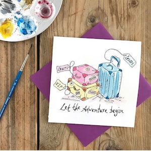 Personalised Travel card Let the adventure begin Bon Voyage Good luck Personalised Free Watercolour original image 6