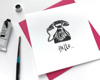 Hello card - Telephone card-Just a note- Keep in touch card- Old school telephone Personalised free - Lockdown Card