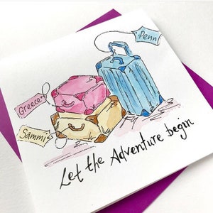 Personalised Travel card Let the adventure begin Bon Voyage Good luck Personalised Free Watercolour original image 1