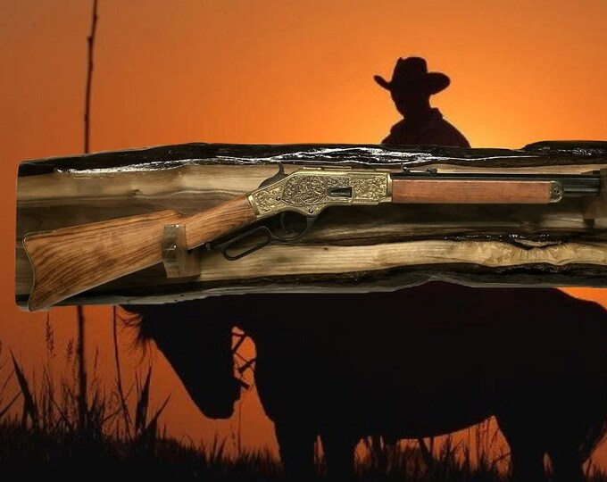 Live Edge Rustic Lever Action Unique Black Walnut Rack for Rifle Display - An Ideal Gift for Collectors