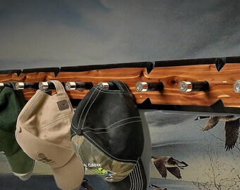 Rustic 60" Shotgun Shell Hat/Coat Rack | Beautiful Cedar Faux Edge Wall Display | Farmhouse Cabin Decor,