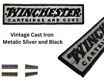 Vintage Metallic SILVER and Black Cast Iron Winchester Cartridge and Guns Plaque Rustic Ranch Cowboy Decor Gift