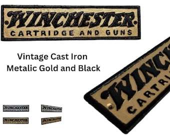 Vintage Metallic GOLD and Black Cast Iron Winchester Cartridge and Guns Plaque Rustic Ranch Cowboy Decor Gift