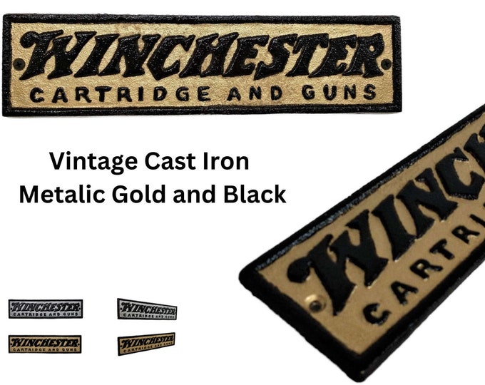 Vintage Metallic GOLD and Black Cast Iron Winchester Cartridge and Guns Plaque Rustic Ranch Cowboy Decor Gift