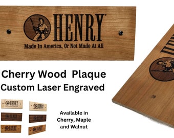Rustic CHERRY Pyrography Wood Burned Henry Gun Rifle Plaque Ranch Cowboy Decor Gift