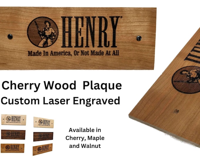 Rustic CHERRY Pyrography Wood Burned Henry Gun Rifle Plaque Ranch Cowboy Decor Gift