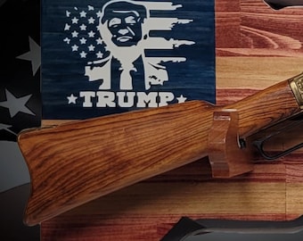 Rustic Trump Lever Action Gun Display Faux Live Edge Knotty Pine Collectors Gift