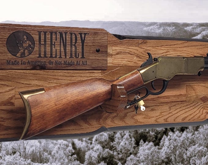 Rustic Lever Action Henry Rifle Display Cabin Oak with Lock Collectors Gift