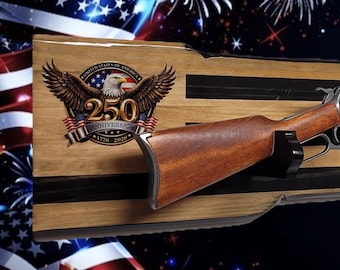 Rustic 250th Bicentennial Lever Action Gun Display Faux Live Edge Pine Collectors Gift