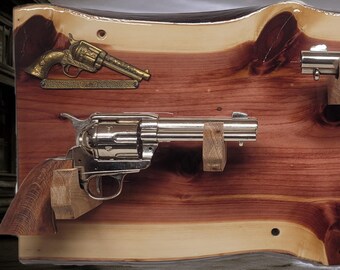 Rustic Live Edge Red Cedar 2 Place Pistol Display Western Décor Collector Gift