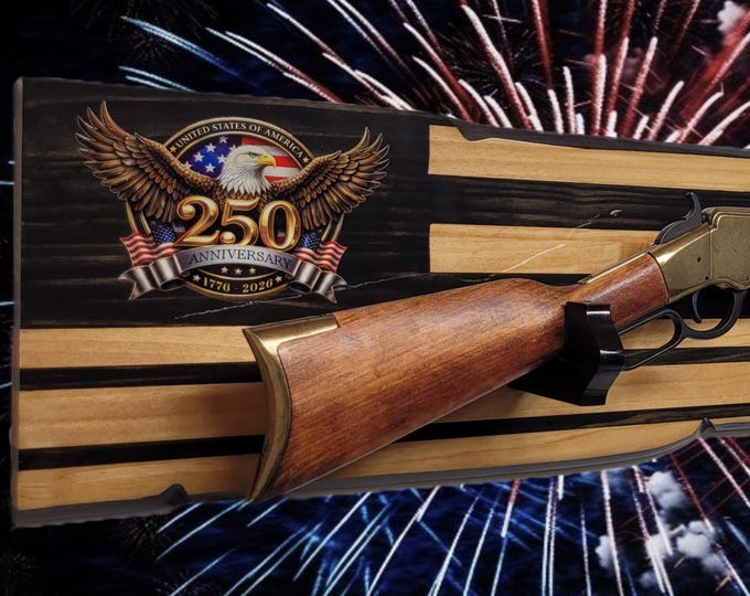Rustic 250th Bicentennial Lever Action Gun Display Faux Live Edge Knotty Pine Collectors Gift