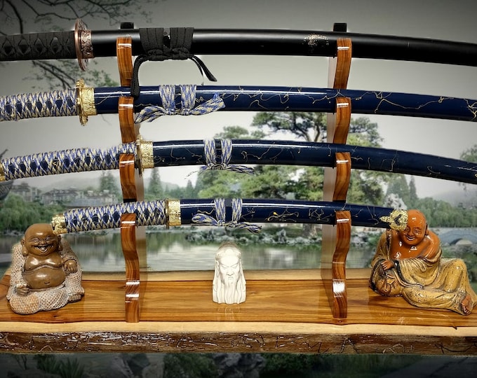 EXOTIC LIVE EDGE 4 Tier Canary Wood Samurai Sword Display Stand A Perfect Gift for Martial Arts Collectors Dojo Enthusiasts