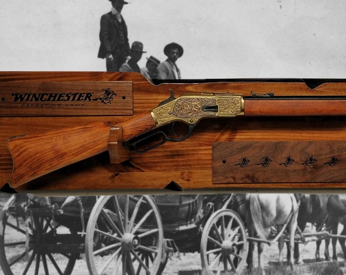 Rustic Winchester Lever Action Carbine Rifle Display Faux Live Edge Ranch Country Home Cabin Décor Collector Gift