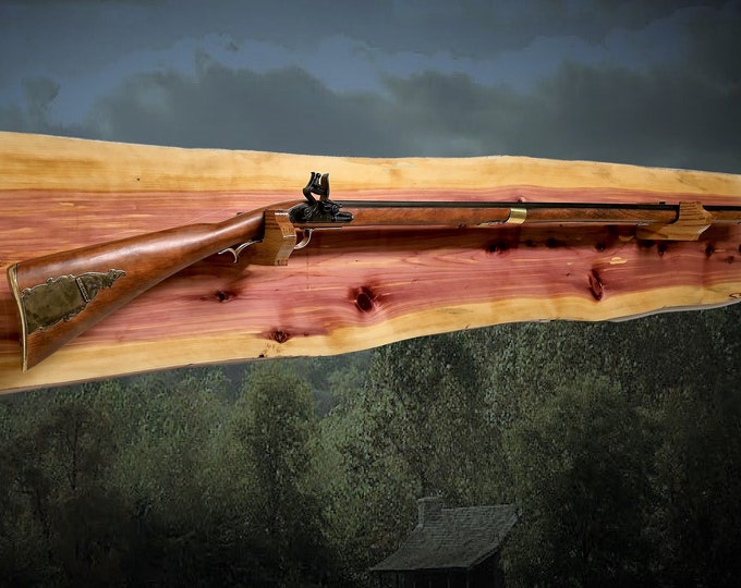 Rustic Wall Rifle Rack, Live Edge Red Cedar Wood, Vintage Musket Rifle Display, Flintlock Hunting Display