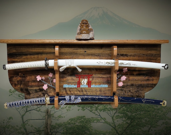 Samari Sword Rack SWORD WALL SHELF, Sword Rack, Samurai Shinto Bushido Katana Sword ...