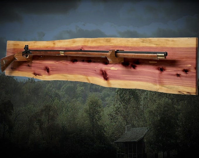 WOOD GUN RACK, Vertical Rifle Rack, Live Edge Red Cedar Wood Musket Gun Display Wall Mount Rack, Hunting Display