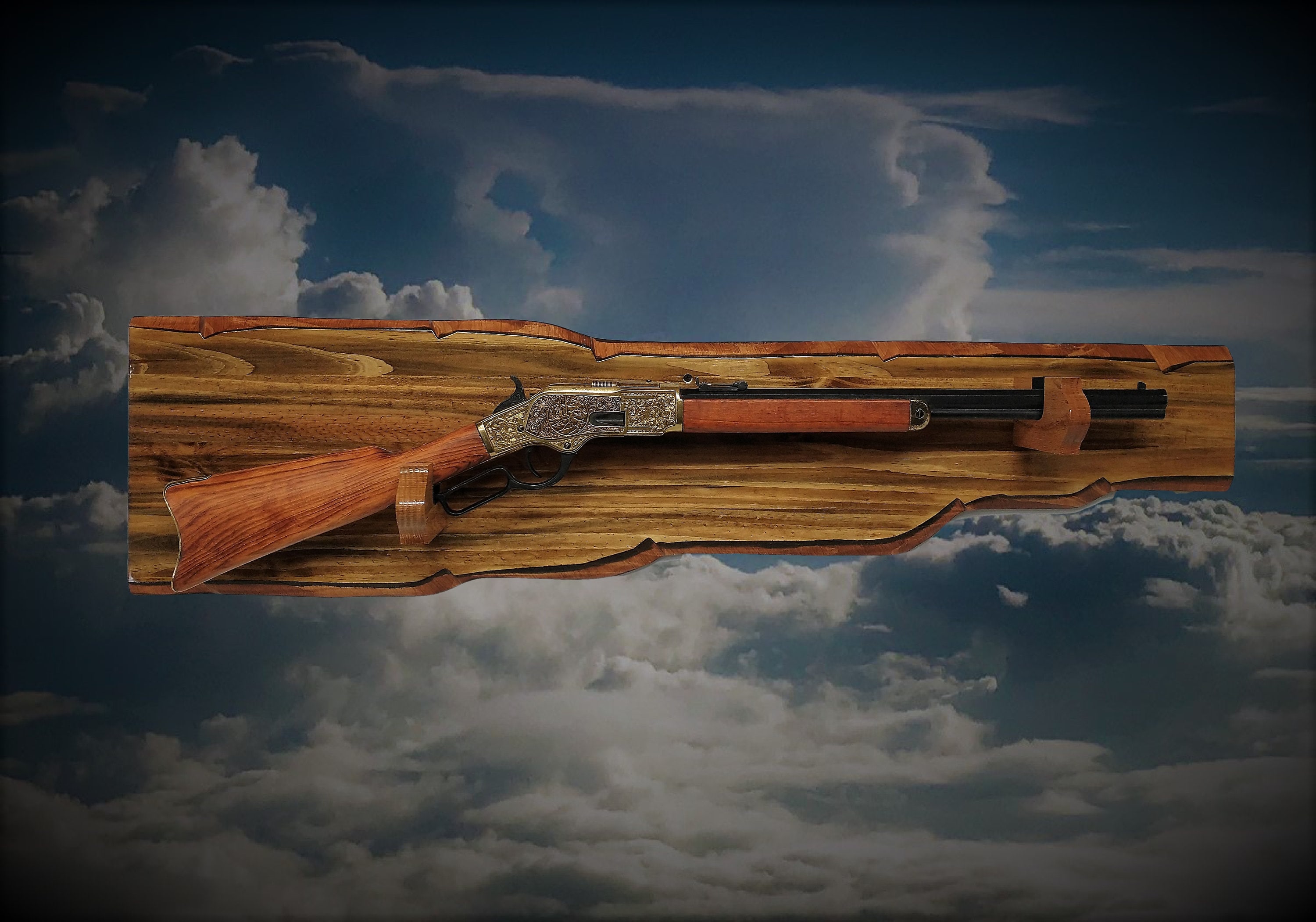 Rustic Wood Gun Rack Wall Mount Lever Action Rifle Display Etsy