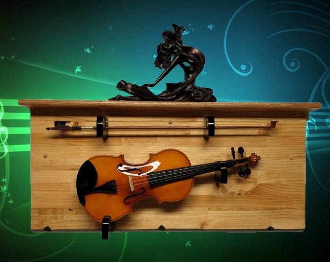 Rustic Violin Display and Shelf Golden Cabin Pine Finish Great Grandma Grandpa Musical Gift Decor