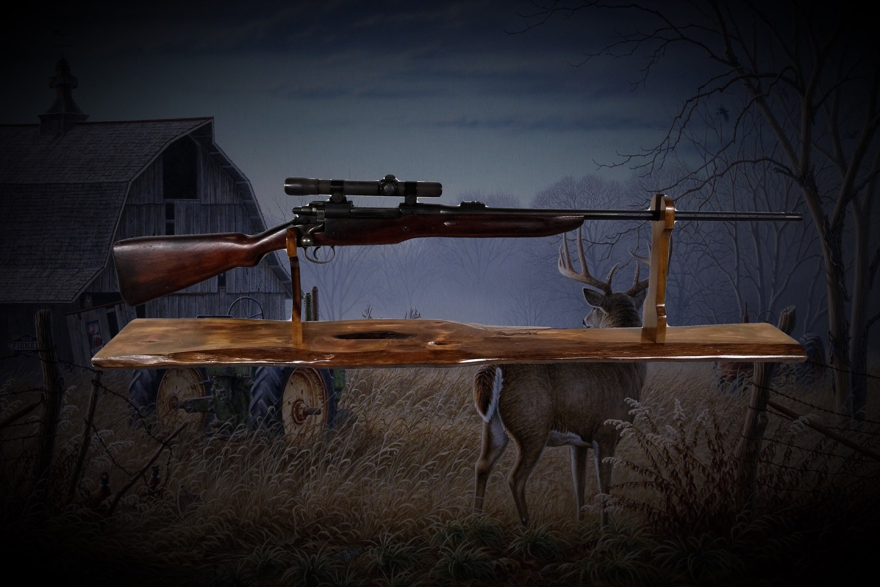 Rustic Gun Rack Stand Live Edge Cedar Rifle Shotgun Display Mantel