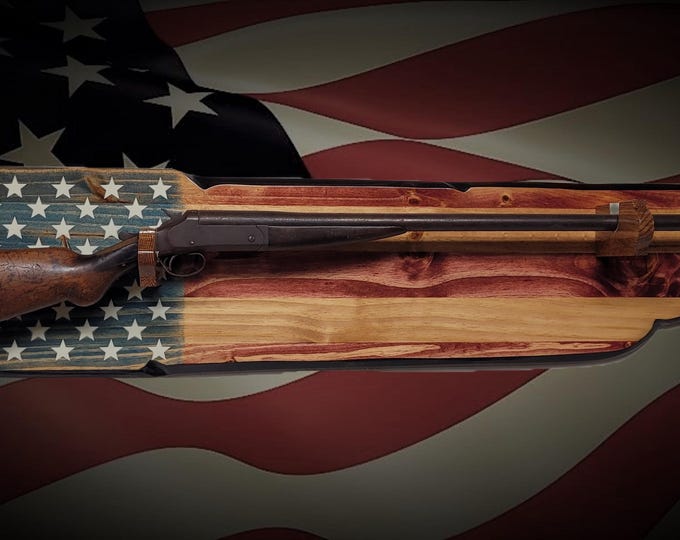 Rustic Old Glory Shotgun Display Faux Live Edge Knotty Pine Cabin Décor Collectors Gift