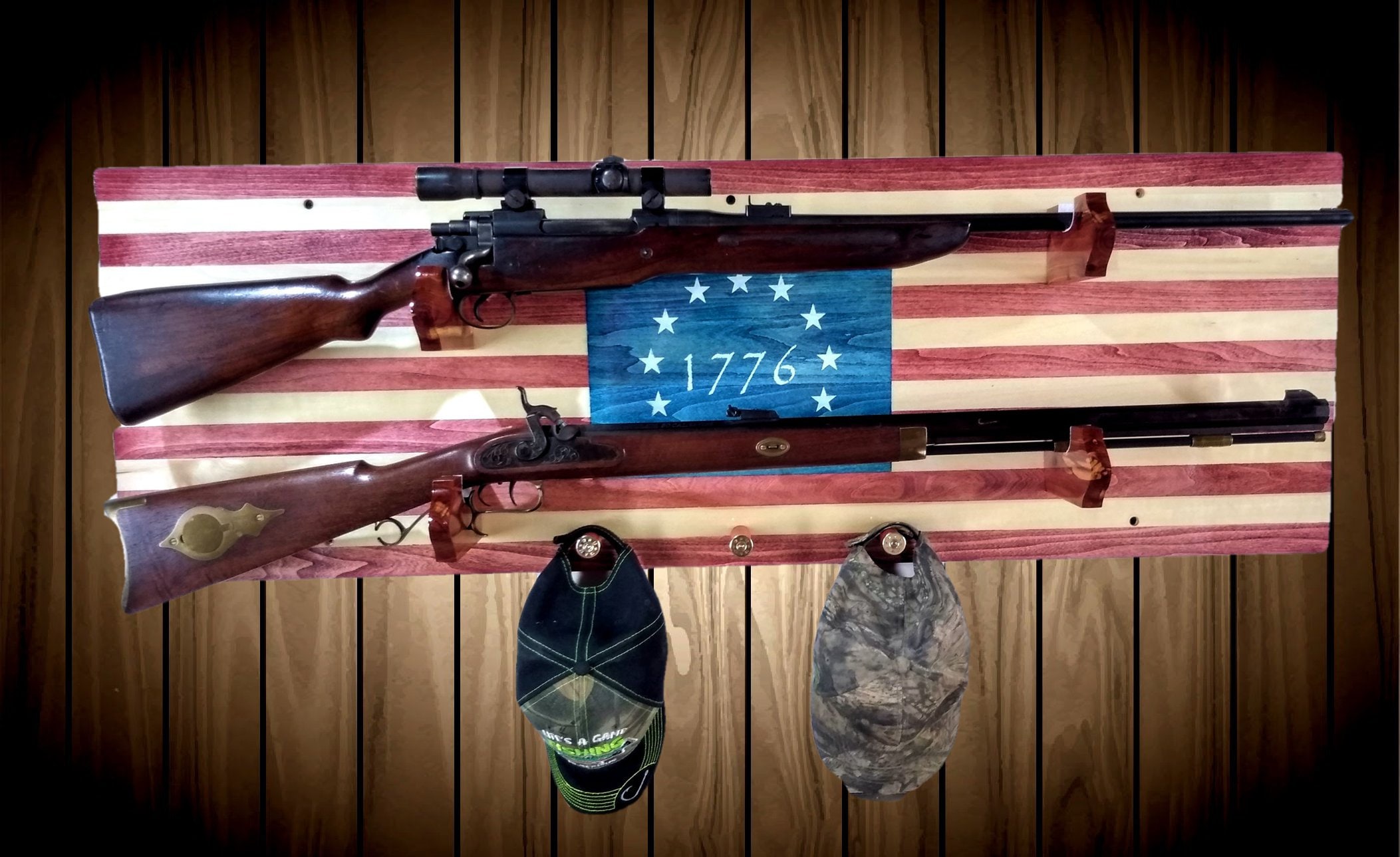 Patriotic 1776 Aspen 2 Gun Rack Cedar Bullet Hangers Shotgun Shell Pegs