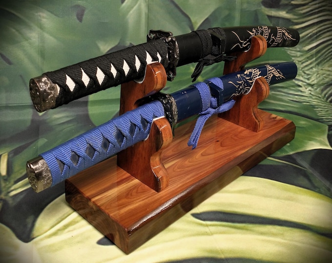 Red Cedar & Rosewood Sword Stand - Two Tier Display - Walker Wood Gifts