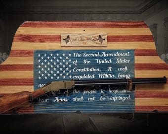 Unique Old Glory We The People Lever Action Knotty Pine Rifle Display Collectors Gift