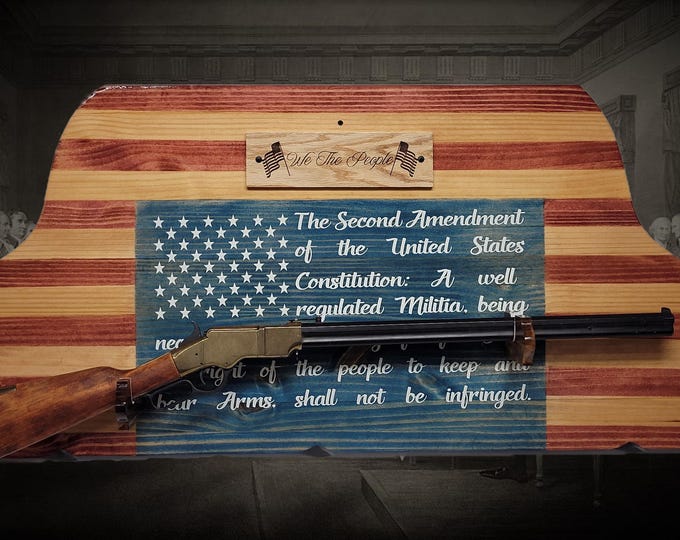 Unique Old Glory We The People Lever Action Knotty Pine Rifle Display Collectors Gift
