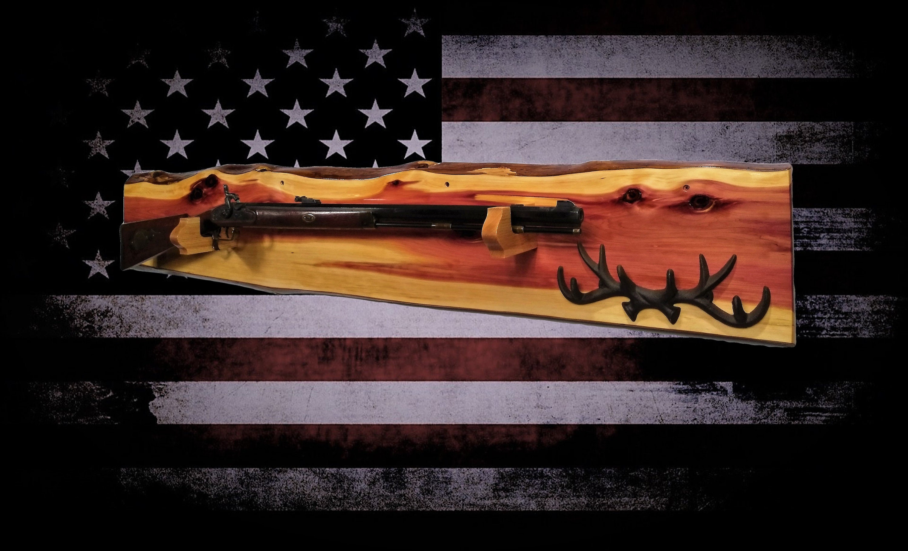 Rustic Wood Gun Rack Display Live Edge Cedar Rifle Shotgun Long Gun