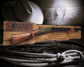 Rustic Lever Action Henry Faux Live Edge Knotty Pine Gun Display Collector Gift