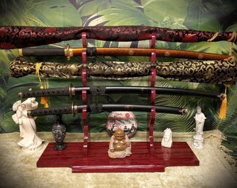 Beautiful 5 Tier Purple Heart Katana Wakizashi Sword Display Stand A Perfect Gift for Martial Arts Collectors Dojo Enthusiasts
