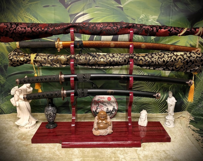 Beautiful 5 Tier Purple Heart Katana Wakizashi Sword Display Stand A Perfect Gift for Martial Arts Collectors Dojo Enthusiasts