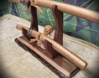 Unique 2 Tier Live Edge Walnut Wolf Display Stand Military Samurai Veteran Collectors Gift