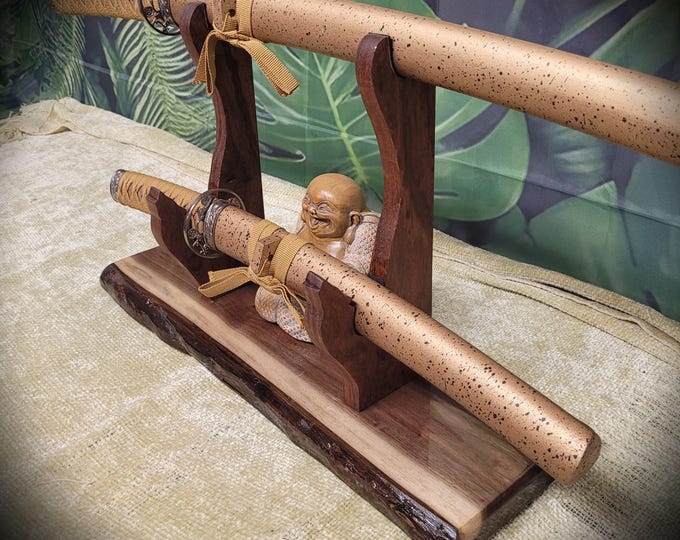 Unique 2 Tier Live Edge Walnut Wolf Display Stand Military Samurai Veteran Collectors Gift