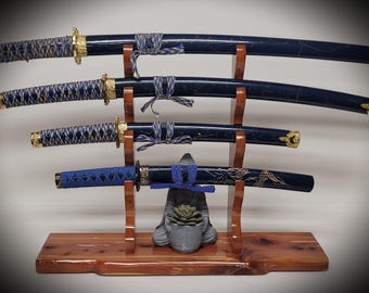 Stunning Rustic 4 Tier Red Cedar Cherry Samurai Sword Display Stand Perfect Collectors Gift
