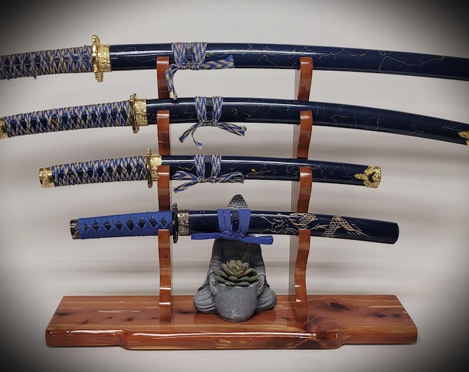 Handmade 4-Tier Samurai Sword Stand: Red Cedar & Cherry Wood