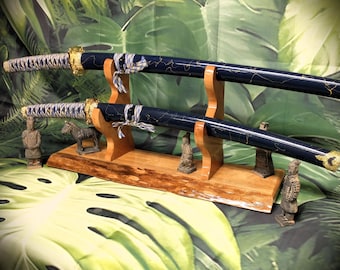 Live Edge Cherry Sword Display Stand: Samurai Katana, Wakizashi, Tanto