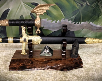 Exotic Live Edge Walnut Blade and Sheath Display Stand Military Samurai Collectors Veterans Gift
