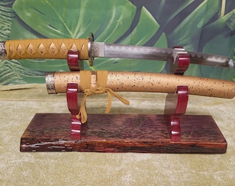 Live Edge Rustic Swamp Oak Purpleheart Blade and Sheath Kbar Samurai Military Gift