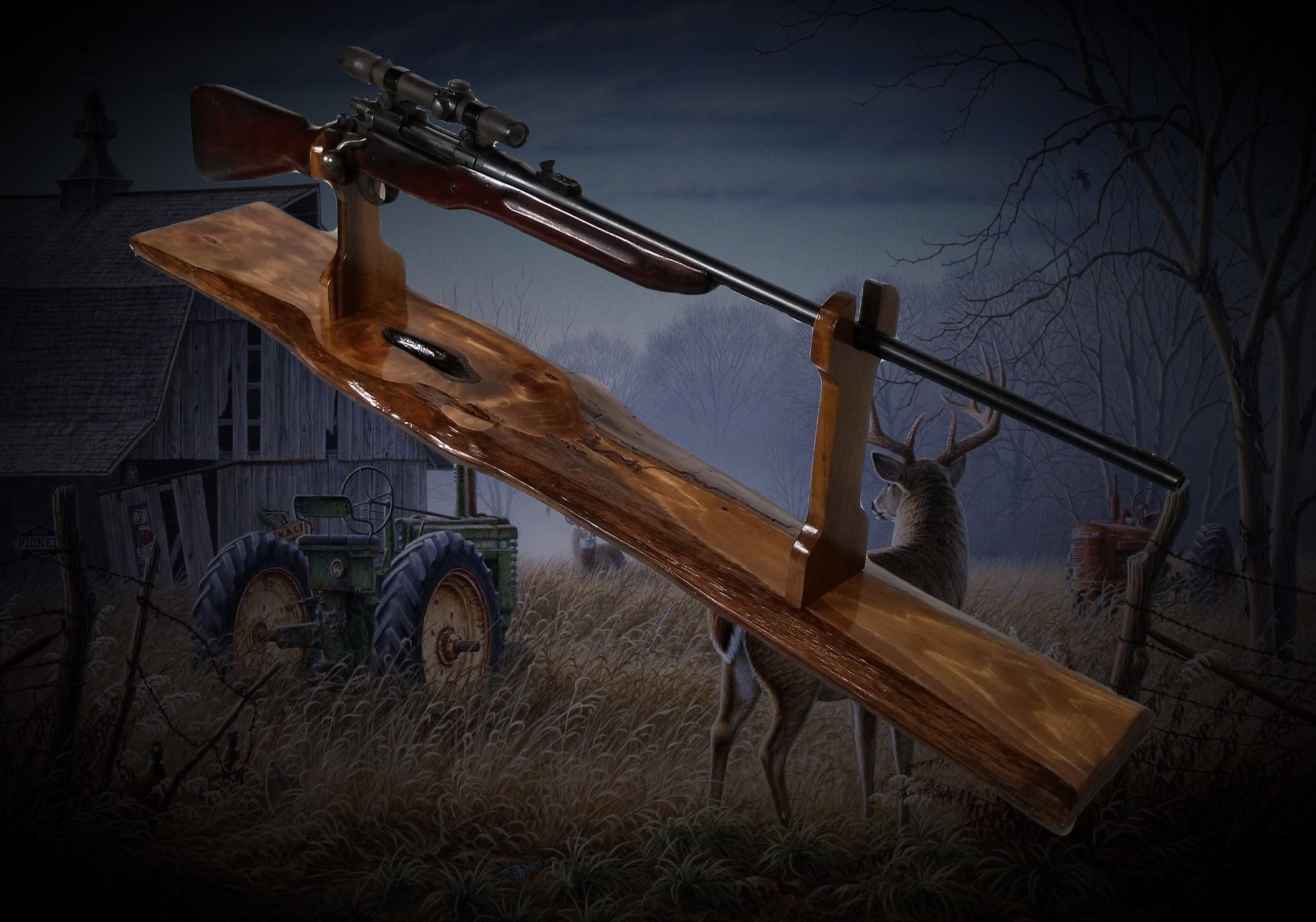 Rustic Gun Rack Stand Live Edge Cedar Rifle Shotgun Display Mantel