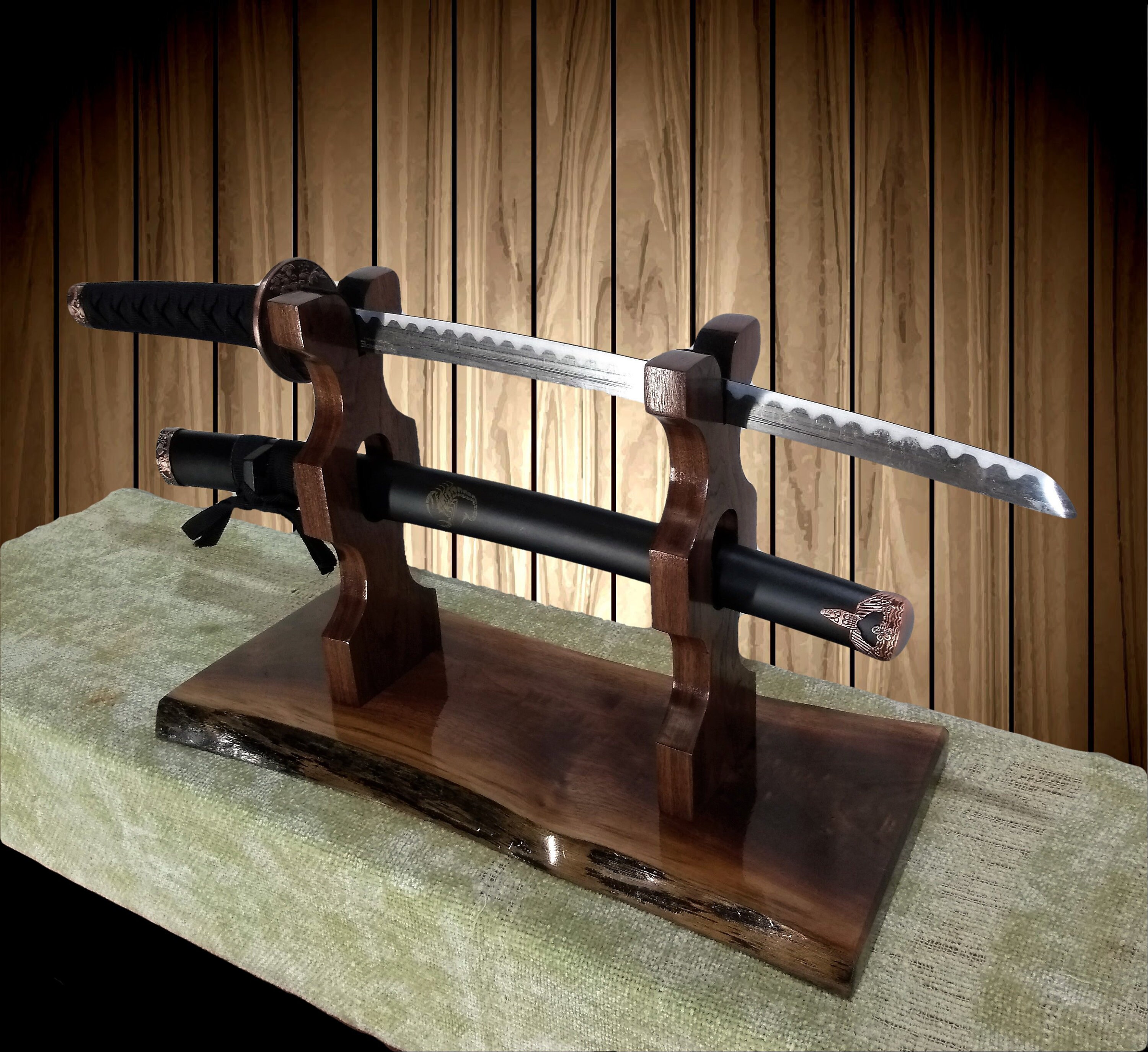 Rustic Small Sword Display Stand, Military, Katana, Saber, Wakizashi, Table Top Sword Display How To Make A Sword Holder