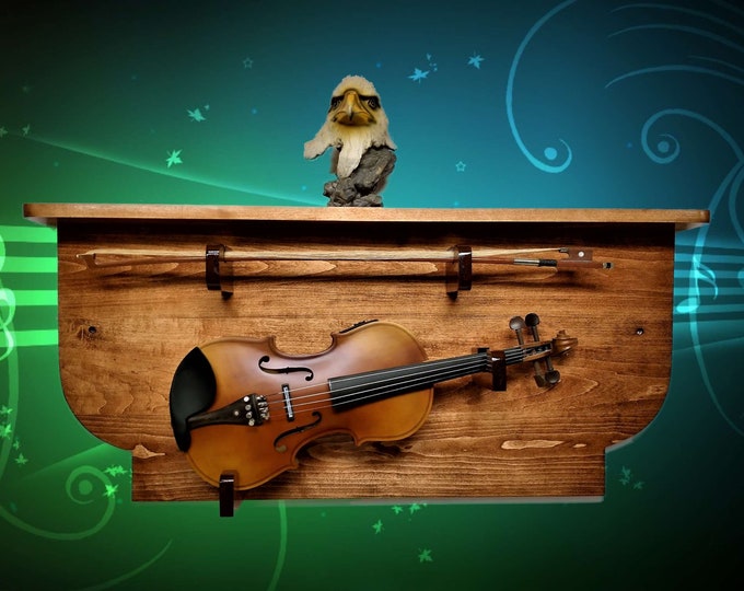 Wall Mount Violin Display Rack and Shelf Cherry Finish Unique Musical Memories Décor