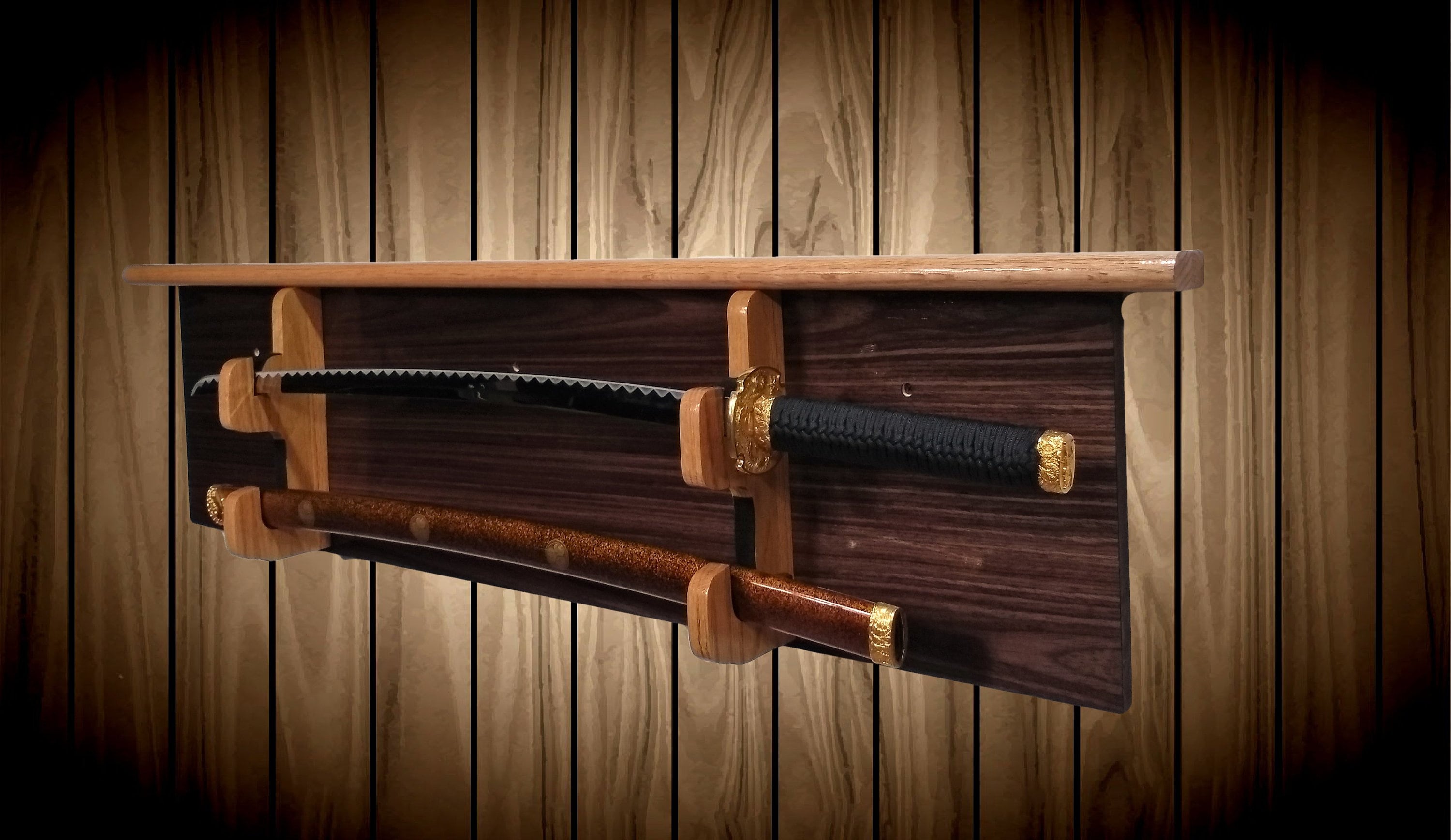 Long Sword Display Rack,Blade and Sheath w/Shelf, Viking, Crusaders, Templar, Katana, Wall Mount