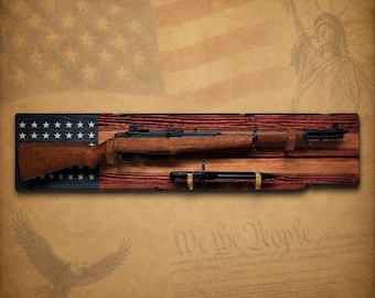 M1 Garand Rifle & K-Bar Display Rack – Handcrafted 48 Star Rustic Gun Display