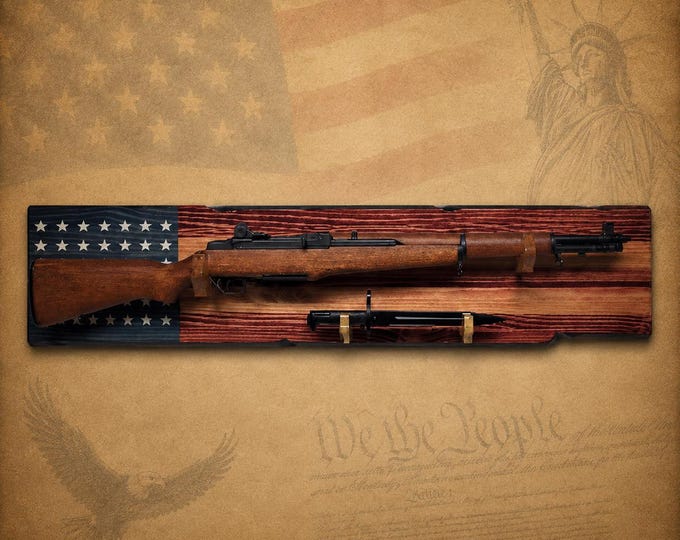 M1 Garand Rifle & K-Bar Display Rack – Handcrafted 48 Star Rustic Gun Display