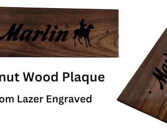 Rustic Walnut Marlin Gun Rifle Plaque Pyrography Wood Burned Ranch Cowboy Decor Gift