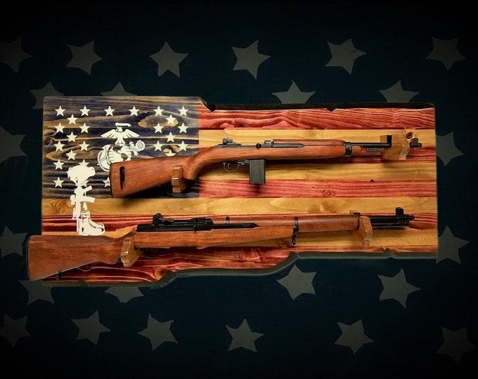 USMC FALLEN SOLDIER 2 Place Gun Rack Lever Action Double Barrell Display Winchester Henry Rifle Gift